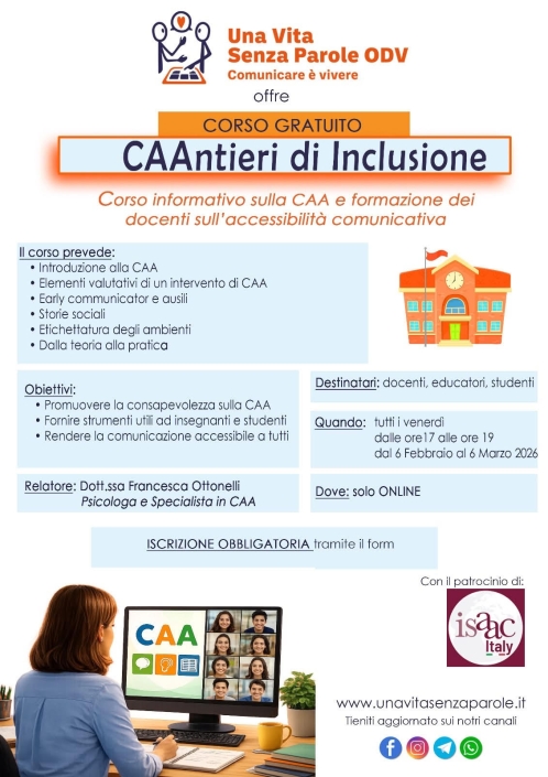 Corso informativo sulla CAA e formazione dei docenti sull’accessibilità comunicativa