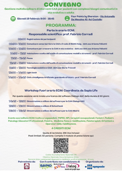 CONVEGNO Gestione multidisciplinare di interventi CAA per pazienti con complessi bisogni comunicativi in età evolutiva e adulta