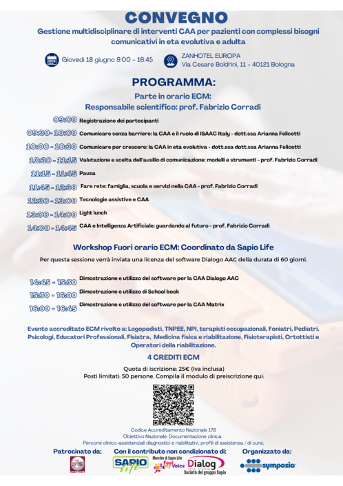 CONVEGNO - Gestione multidisciplinare di interventi CAA per pazienti con complessi bisogni comunicativi in età evolutiva e adulta.