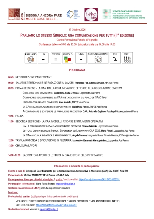 Conferenza PARLIAMO LO STESSO SIMBOLO: UNA COMUNICAZIONE PER TUTTI – II° ED.